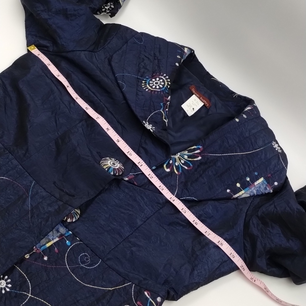 Design Today's Vintage Navy Embroidered Blazer Jacket Size Medium shiny - Picture 7 of 13